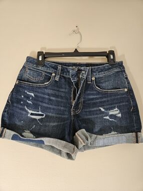 Maurices Dark Blue Distressed Rolled Cuff Jean Shorts